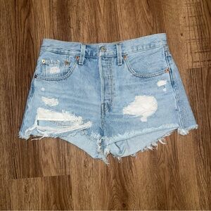 Levis 501 Cut Off Shorts Womens 27Blue Denim Frayed Button Fly Distressed